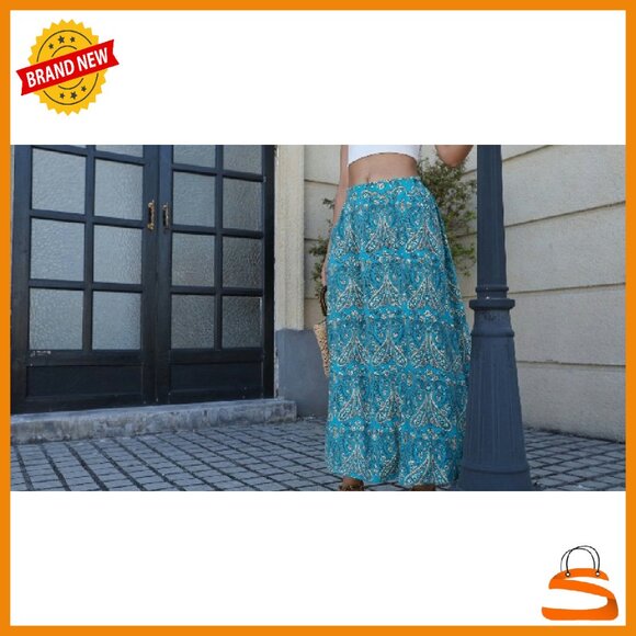 Maxi A-Line Skirt with Pockets, Elastic High Waist, Flowy Casual Style - Picture 6 of 6